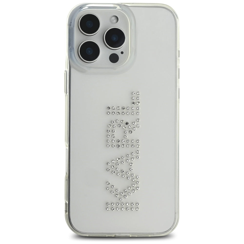 Étui pour Apple iPhone 16 Pro, Karl Lagerfeld, Logo Transparent IML Rhinestones, Transparent