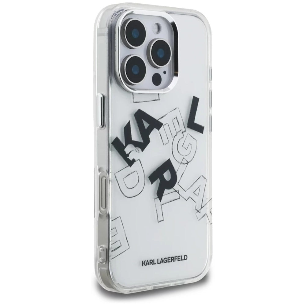 Hülle für Apple iPhone 16 Pro, Karl Lagerfeld, IML Sketched Graphic Logo, Transparent