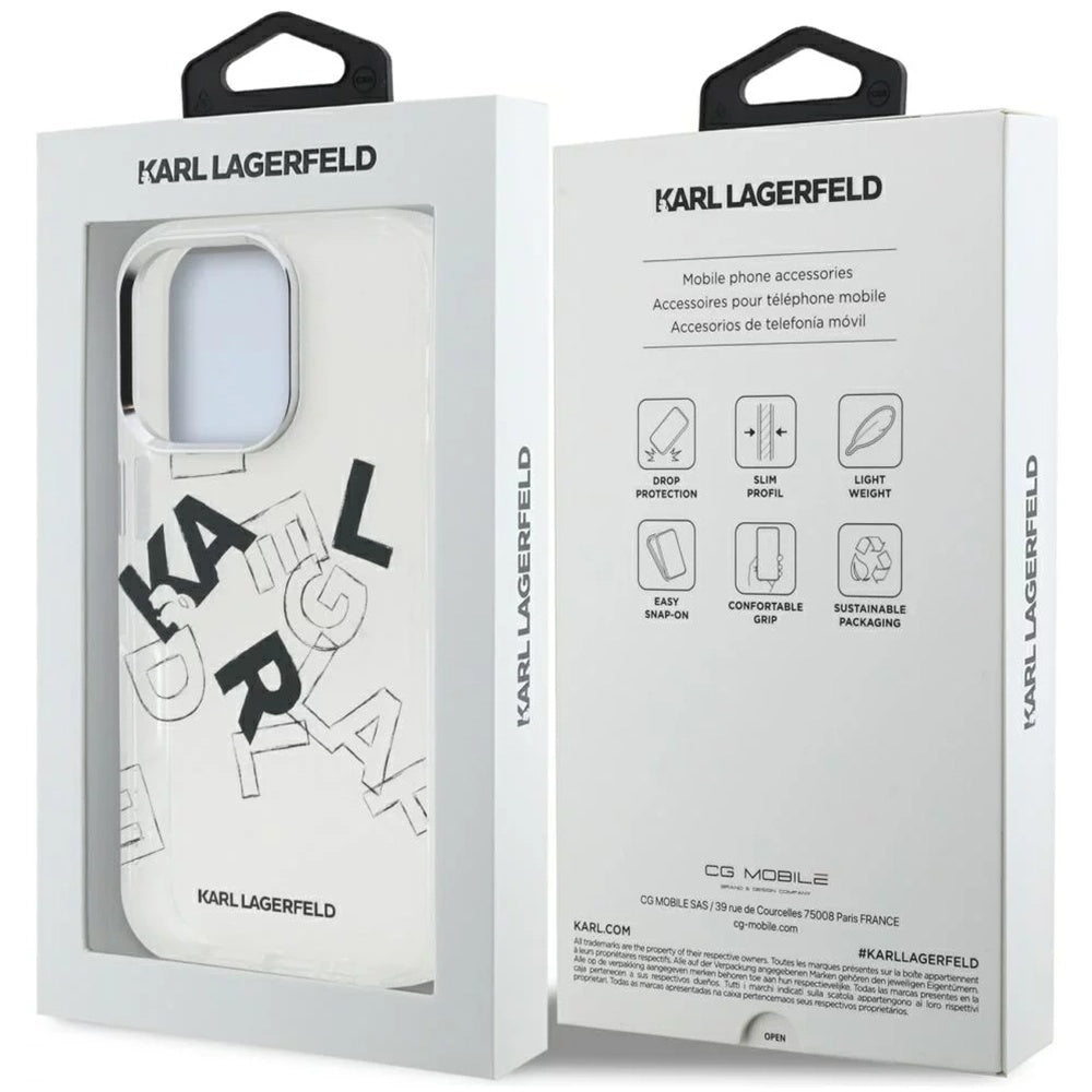 Hülle für Apple iPhone 16 Pro, Karl Lagerfeld, IML Sketched Graphic Logo, Transparent