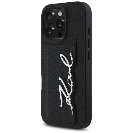 Hoes voor Apple iPhone 16 Pro, Karl Lagerfeld, Metal Signature, Zwart