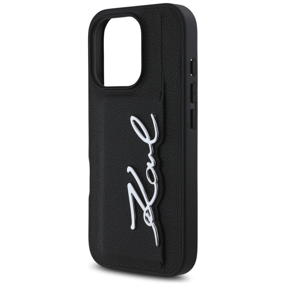 Hülle für Apple iPhone 16 Pro, Karl Lagerfeld, Metal Signature, Schwarz