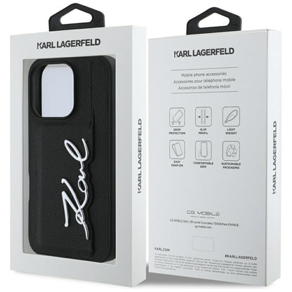 Hülle für Apple iPhone 16 Pro, Karl Lagerfeld, Metal Signature, Schwarz