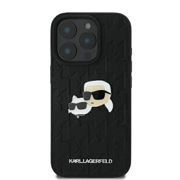 Étui pour Apple iPhone 16 Pro, Karl Lagerfeld, Monogramme Karl & Têtes de Choupette, Noir