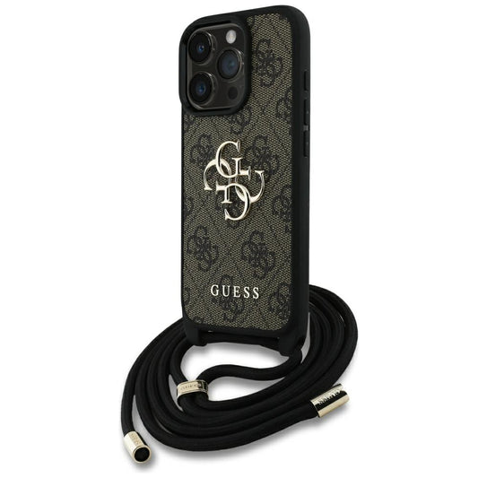 Étui pour Apple iPhone 16 Pro Max, Guess, 4G CBDY Grand Logo avec Bandoulière, Marron