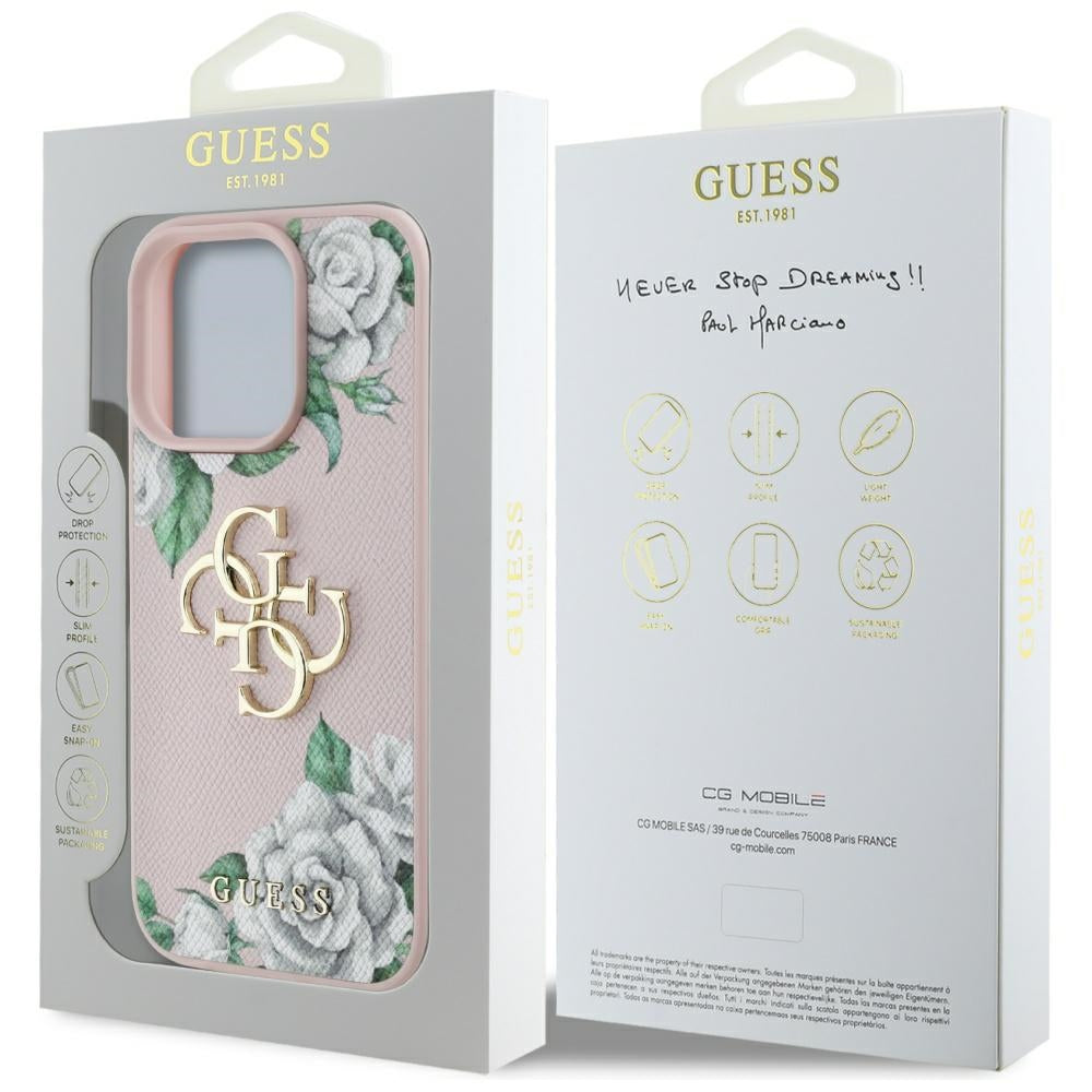 Hoes voor Apple iPhone 16 Pro Max, Guess, 4G Grained Roses Big Logo, Roze