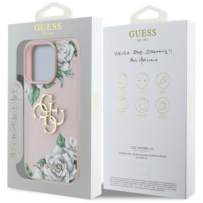 Hoes voor Apple iPhone 16 Pro Max, Guess, 4G Grained Roses Big Logo, Roze