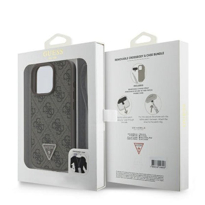 Étui pour Apple iPhone 16 Pro Max, Guess, Crossbody 4G Triangle Strass, Marron