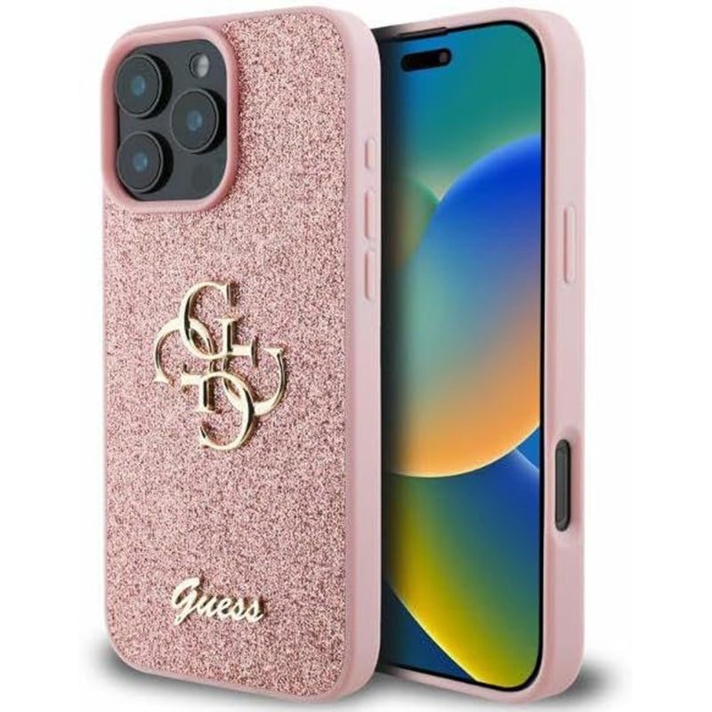 Étui pour Apple iPhone 16 Pro Max, Guess, Fixed Glitter Big 4G, Rose