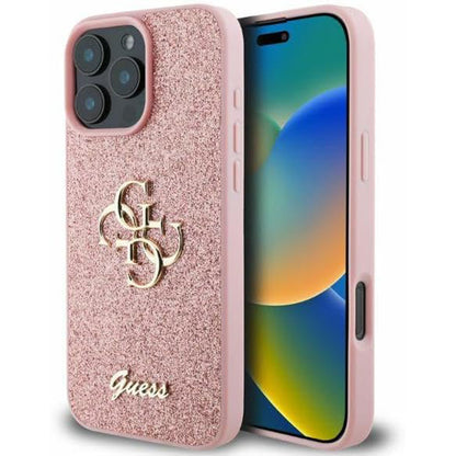 Étui pour Apple iPhone 16 Pro Max, Guess, Fixed Glitter Big 4G, Rose