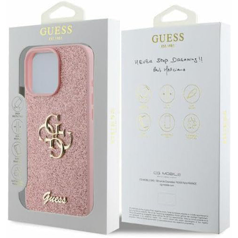 Étui pour Apple iPhone 16 Pro Max, Guess, Fixed Glitter Big 4G, Rose