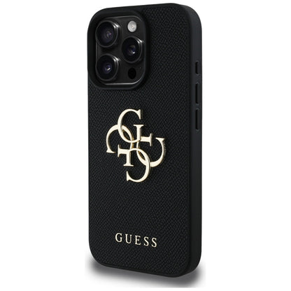 Hoes voor Apple iPhone 16 Pro Max, Guess, Grained Big 4G Logo Small Classic Logo, Zwart