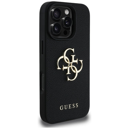 Hoes voor Apple iPhone 16 Pro Max, Guess, Grained Big 4G Logo Small Classic Logo, Zwart