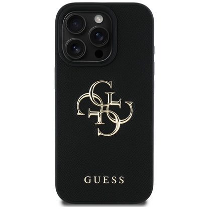 Hoes voor Apple iPhone 16 Pro Max, Guess, Grained Big 4G Logo Small Classic Logo, Zwart