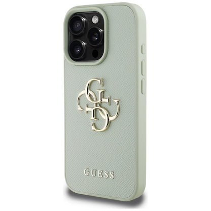 Housse pour Apple iPhone 16 Pro Max, Guess, Grained Big 4G Logo Small Classic Logo, Vert