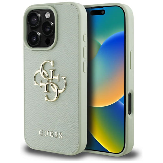 Housse pour Apple iPhone 16 Pro Max, Guess, Grained Big 4G Logo Small Classic Logo, Vert