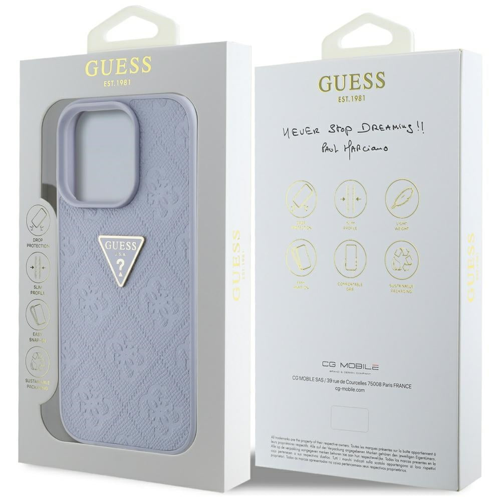 Étui pour Apple iPhone 16 Pro Max, Guess, Hot Stamp 4G Pattern Triangle Logo, Violet Clair