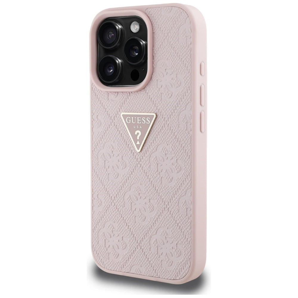 Hülle für Apple iPhone 16 Pro Max, Guess, Hot Stamp 4G Pattern Triangle Logo, Rosa