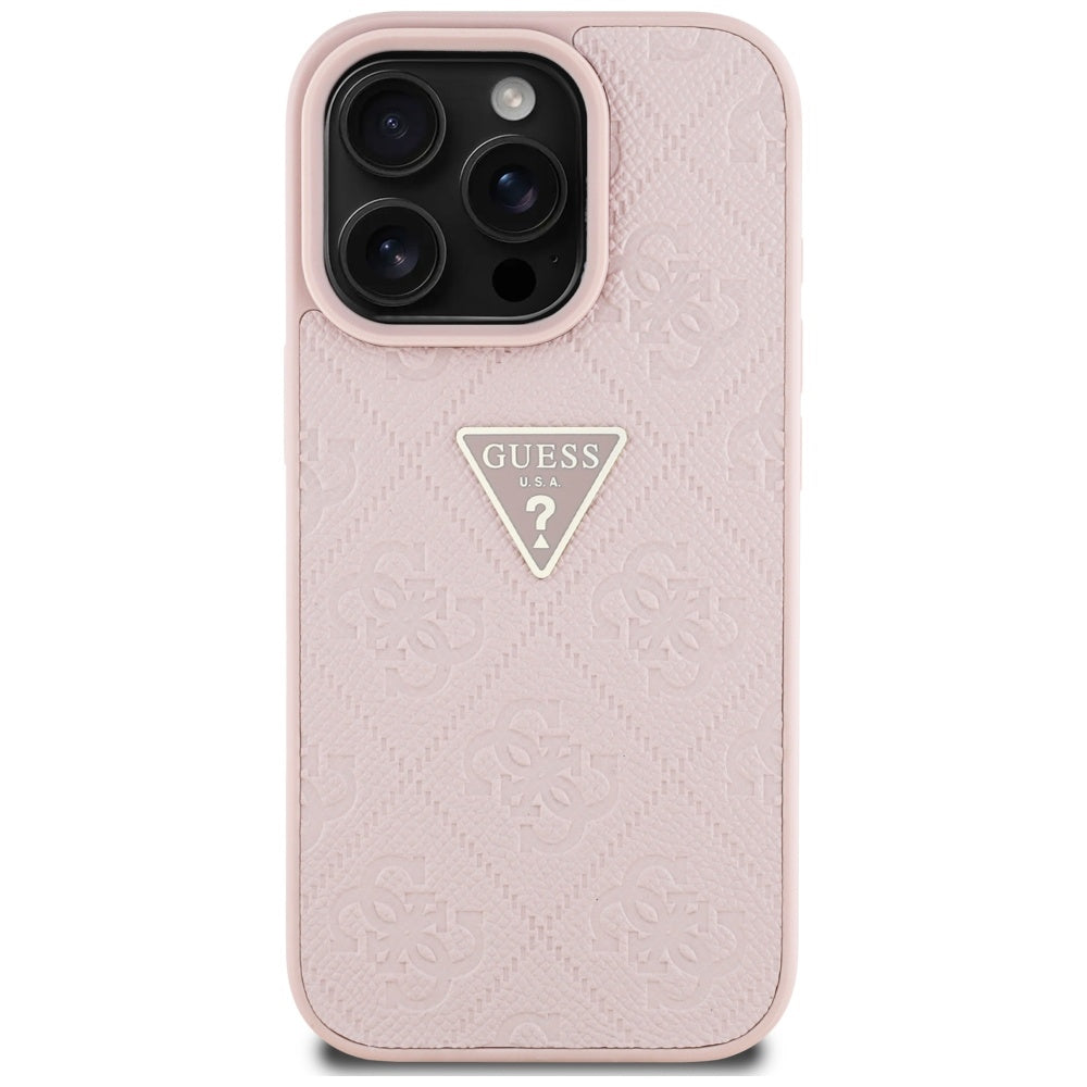 Hülle für Apple iPhone 16 Pro Max, Guess, Hot Stamp 4G Pattern Triangle Logo, Rosa