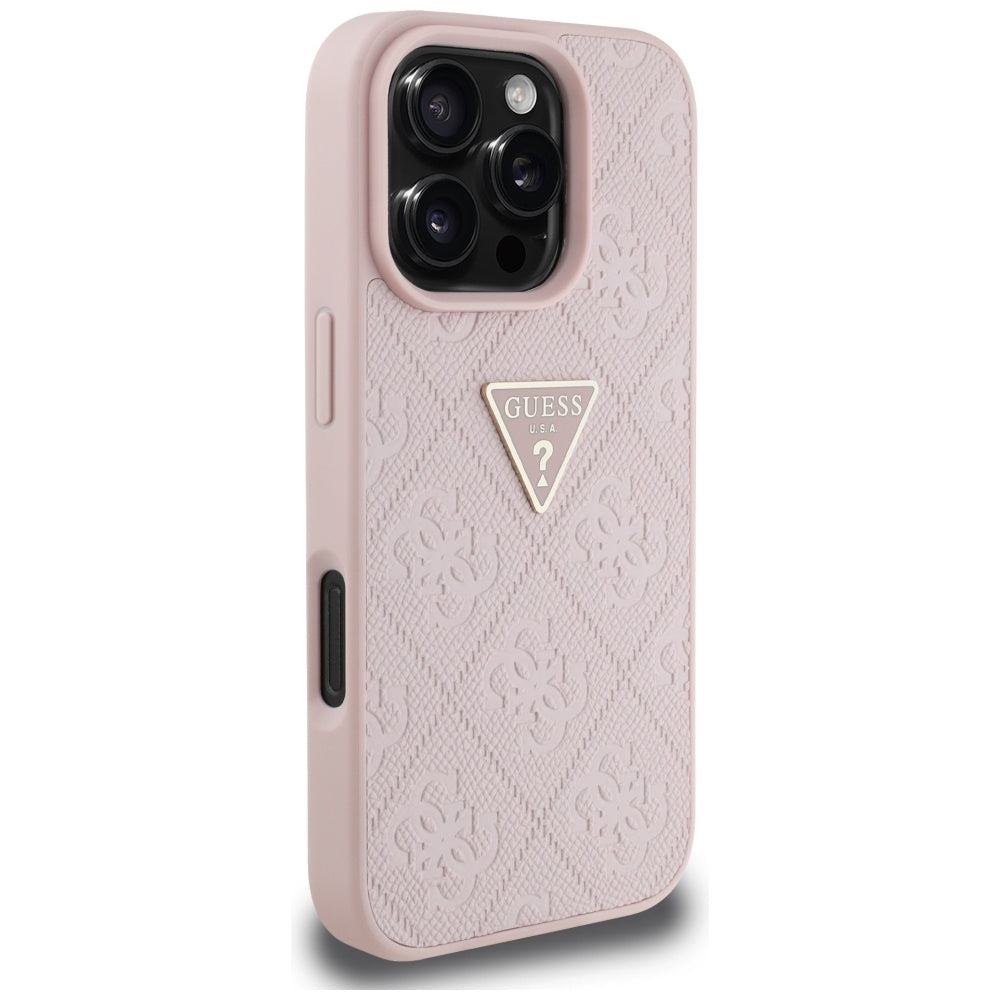 Hülle für Apple iPhone 16 Pro Max, Guess, Hot Stamp 4G Pattern Triangle Logo, Rosa