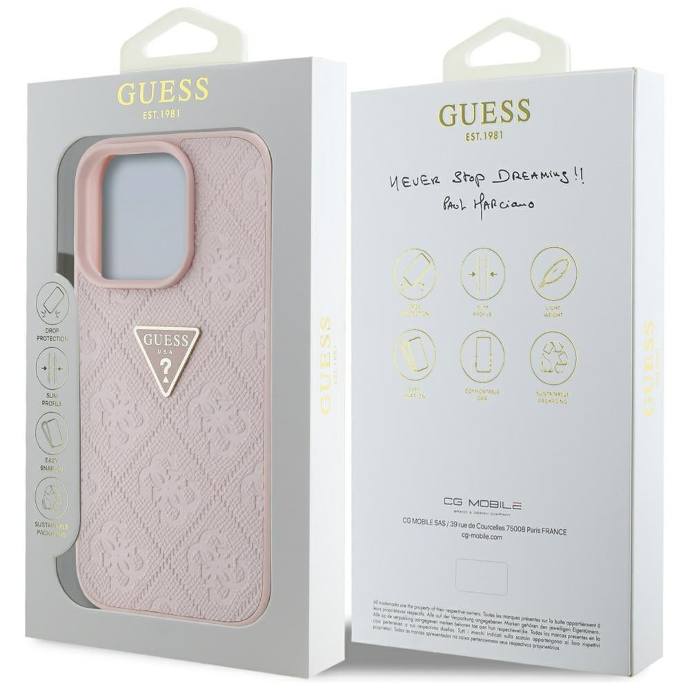 Hülle für Apple iPhone 16 Pro Max, Guess, Hot Stamp 4G Pattern Triangle Logo, Rosa