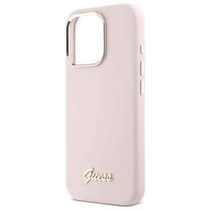 Hoes voor Apple iPhone 16 Pro Max, Guess, Script Metal Logo & Frame, Lichtroze