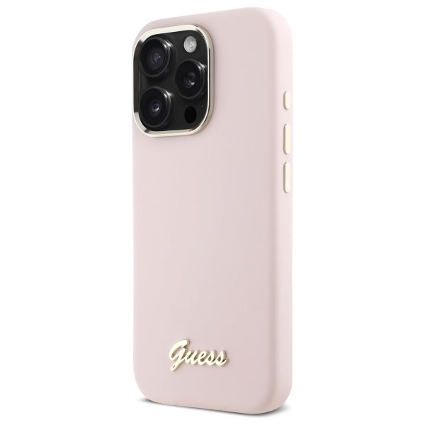 Hoes voor Apple iPhone 16 Pro Max, Guess, Script Metal Logo & Frame, Lichtroze