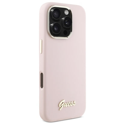 Hoes voor Apple iPhone 16 Pro Max, Guess, Script Metal Logo & Frame, Lichtroze
