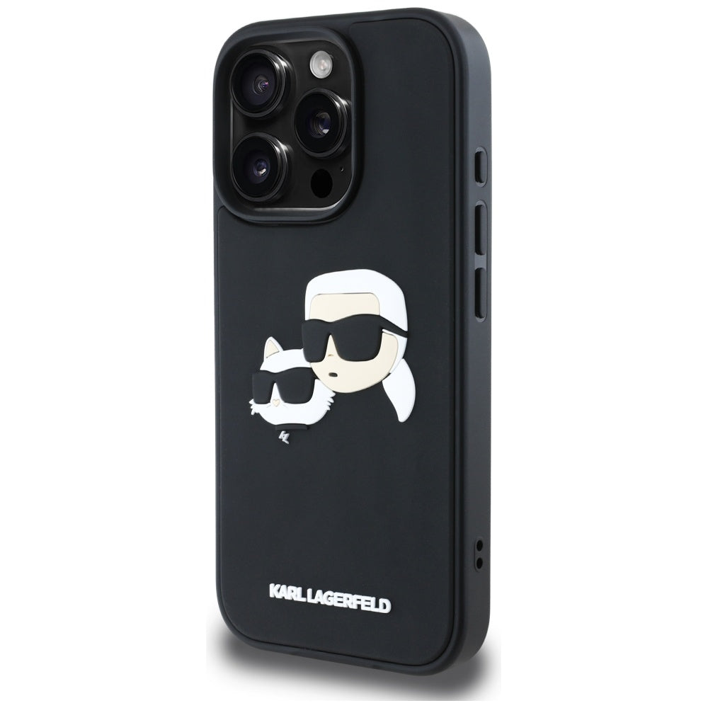 Hülle für Apple iPhone 16 Pro Max, Karl Lagerfeld, 3D Rubber Karl & Choupette, Schwarz