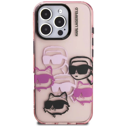 Étui pour Apple iPhone 16 Pro Max, Karl Lagerfeld, IML Luxury Multi Head Pattern, Rose