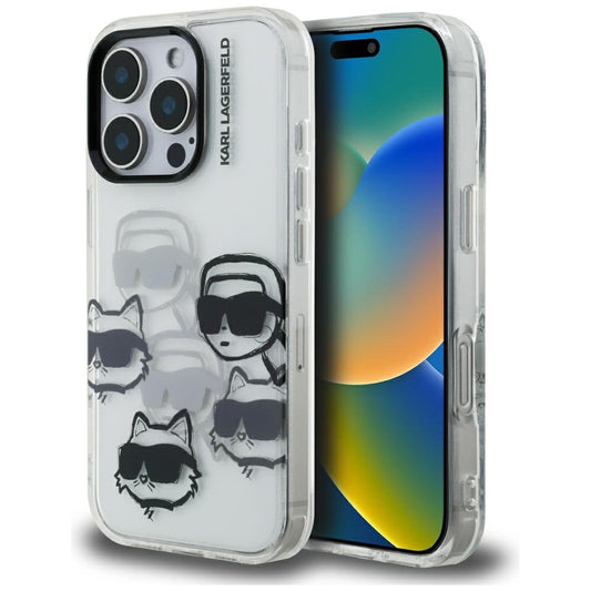 Coque pour Apple iPhone 16 Pro Max, Karl Lagerfeld, IML Luxury Multi Head Pattern, Transparente