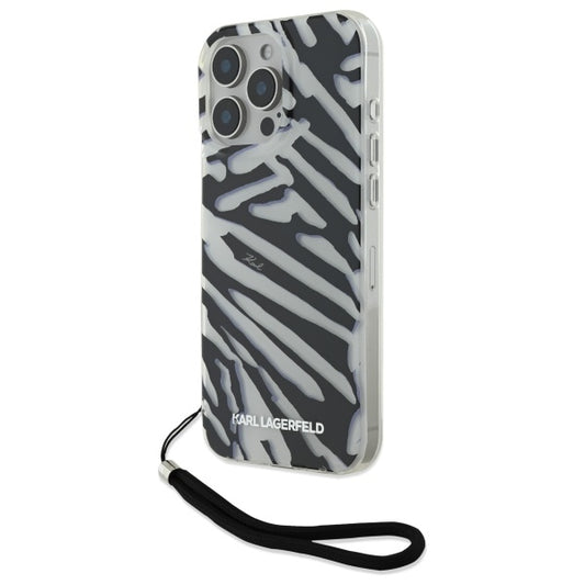 Hoes voor Apple iPhone 16 Pro Max, Karl Lagerfeld, IML Luxury Zebra Pattern met Band, Zwart