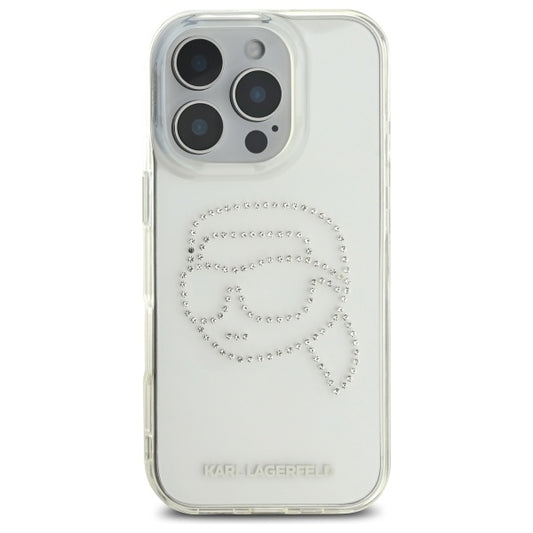 Hoes voor Apple iPhone 16 Pro Max, Karl Lagerfeld, IML Rhinestones Karl's Head, Transparant