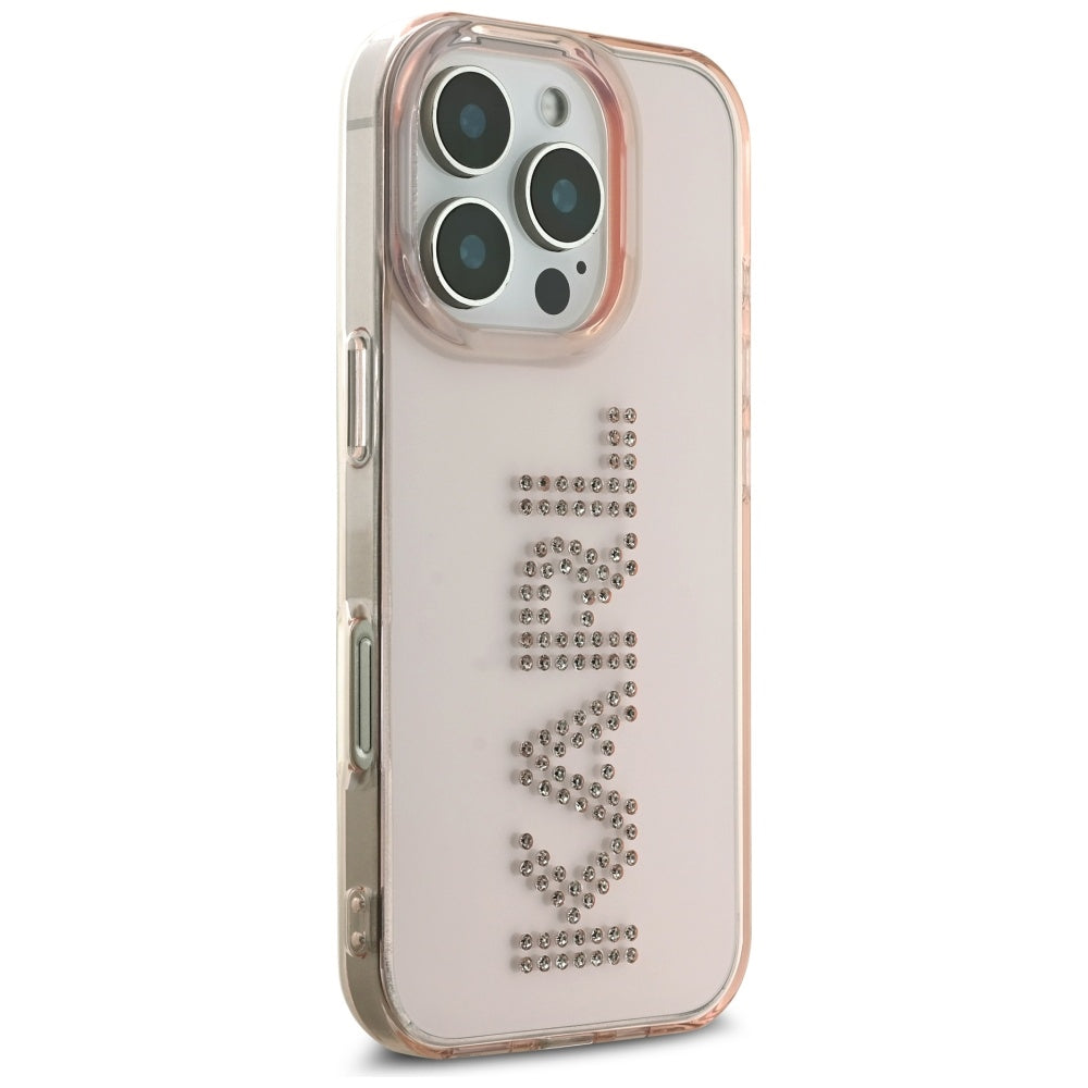 Hoes voor Apple iPhone 16 Pro Max, Karl Lagerfeld, IML Rhinestones Pink Logo, Roze