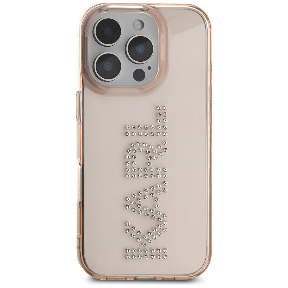 Hoes voor Apple iPhone 16 Pro Max, Karl Lagerfeld, IML Rhinestones Pink Logo, Roze
