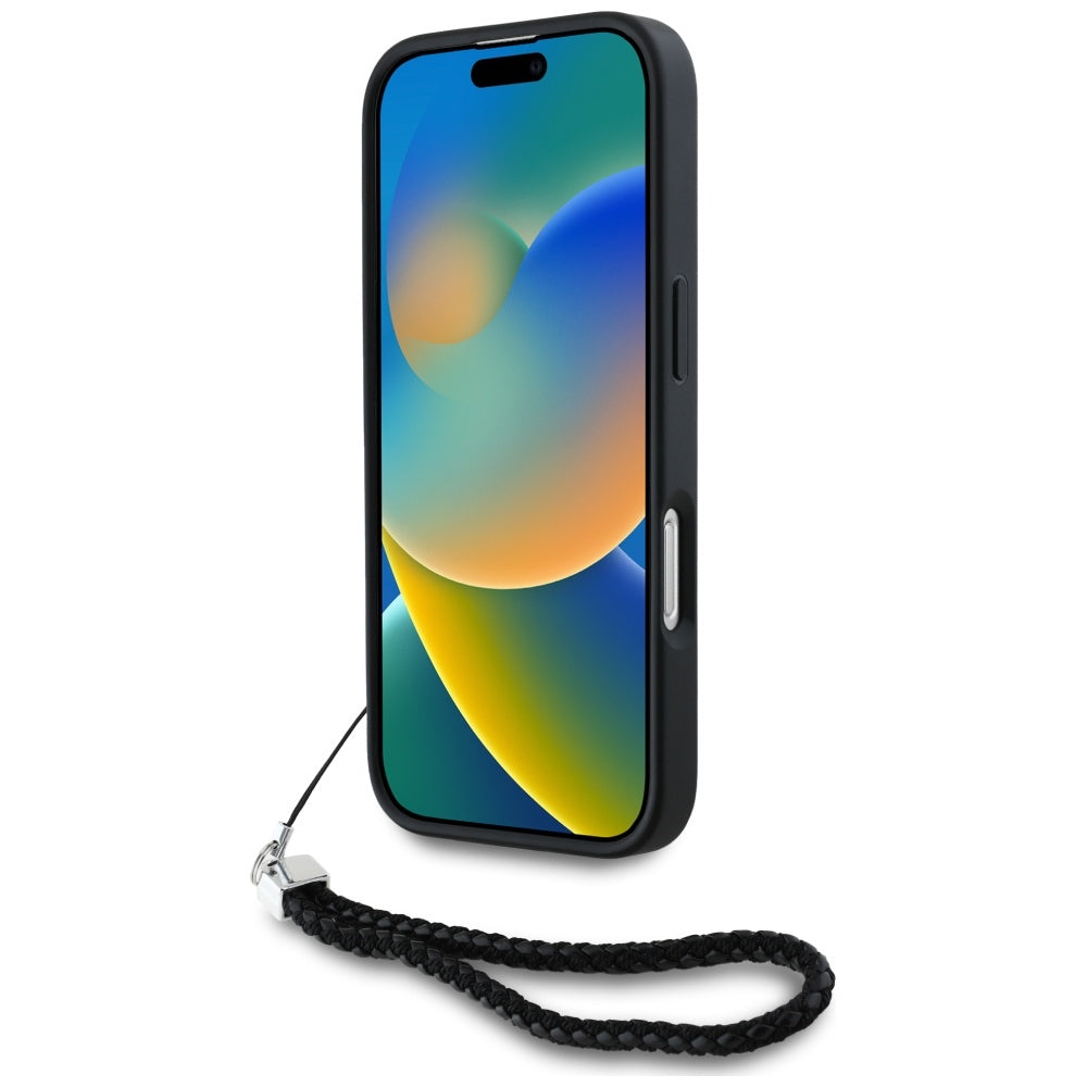 Housse pour Apple iPhone 16 Pro Max, Karl Lagerfeld, Logo Initial Matelassé & Bandoulière Chaîne, Noire