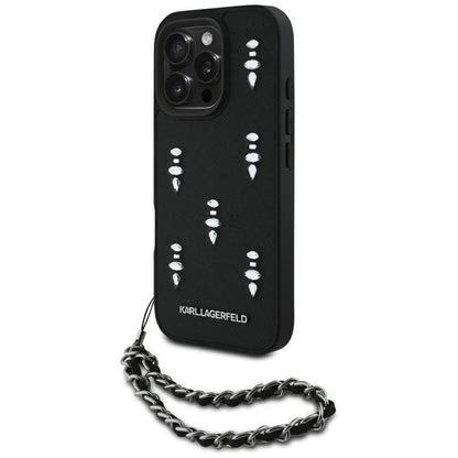 Hoes voor Apple iPhone 16 Pro Max, Karl Lagerfeld, Saffiano Crystals & Charm, Zwart