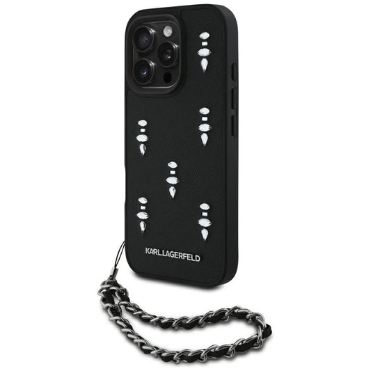 Hoes voor Apple iPhone 16 Pro Max, Karl Lagerfeld, Saffiano Crystals & Charm, Zwart