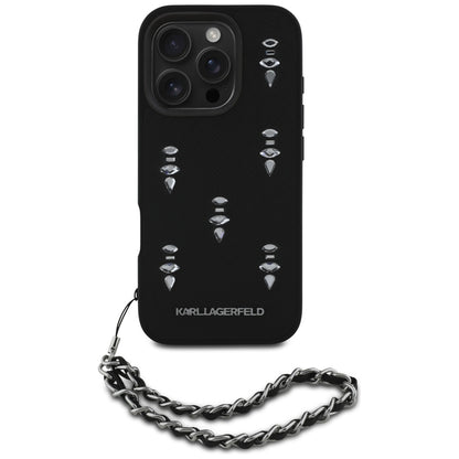 Hoes voor Apple iPhone 16 Pro Max, Karl Lagerfeld, Saffiano Crystals & Charm, Zwart