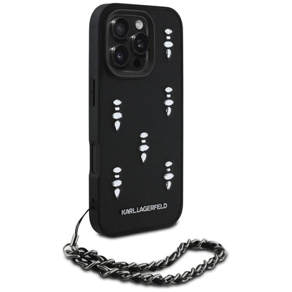 Hoes voor Apple iPhone 16 Pro Max, Karl Lagerfeld, Saffiano Crystals & Charm, Zwart