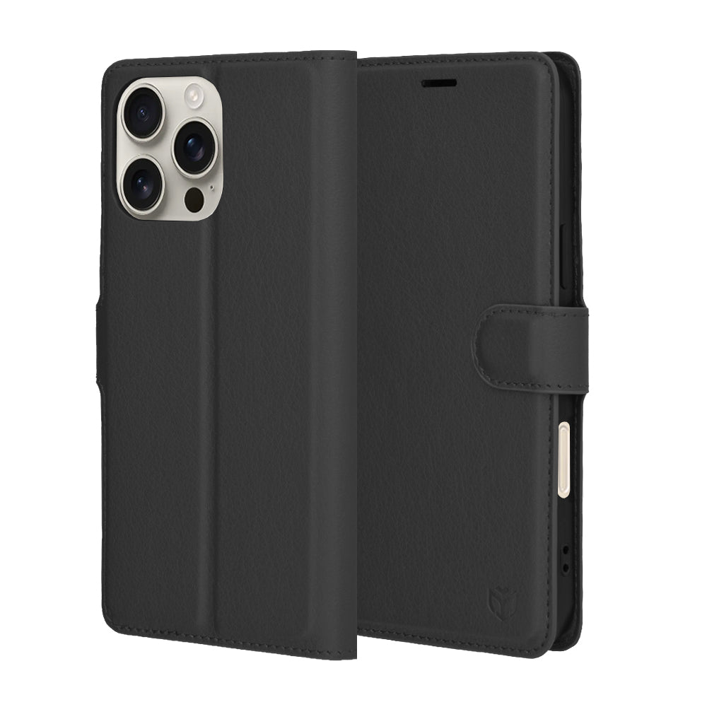 Hoes voor Apple iPhone 16 Pro Max, Techsuit, Leather Folio, Zwart