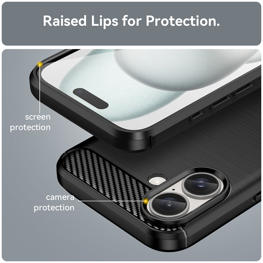 Hülle für Apple iPhone 16, Techsuit, Carbon, Schwarz