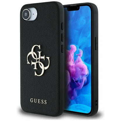 Hoes voor Apple iPhone 16e, Guess, 4G Grained Big en Classic Logo, Zwart