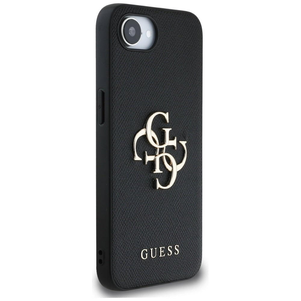 Hoes voor Apple iPhone 16e, Guess, 4G Grained Big en Classic Logo, Zwart