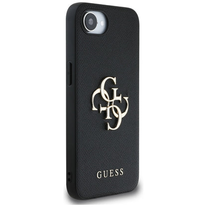 Hoes voor Apple iPhone 16e, Guess, 4G Grained Big en Classic Logo, Zwart