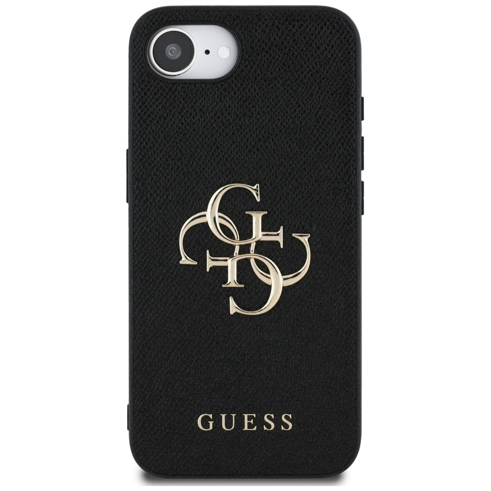 Hoes voor Apple iPhone 16e, Guess, 4G Grained Big en Classic Logo, Zwart