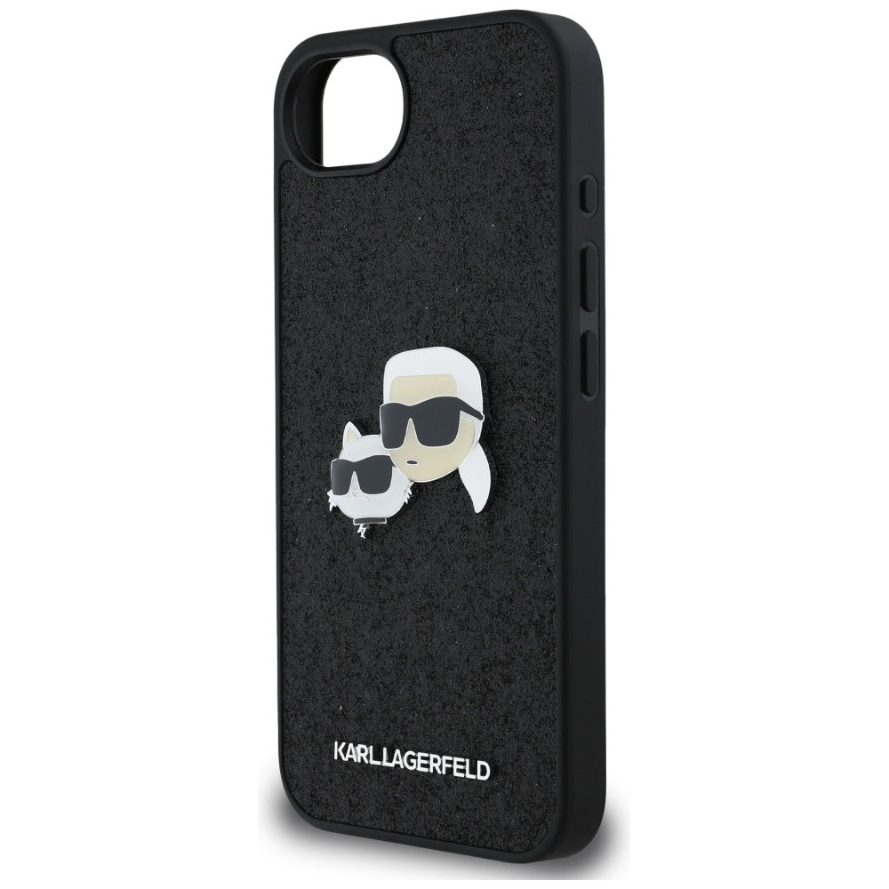 Hoes voor Apple iPhone 16e, Karl Lagerfeld, Glitter Fixed Karl & Choupette's Heads, Blauw