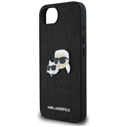 Hoes voor Apple iPhone 16e, Karl Lagerfeld, Glitter Fixed Karl & Choupette's Heads, Blauw