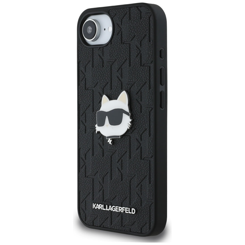Hülle für Apple iPhone 16e, Karl Lagerfeld, Monogram Choupette's Head, Schwarz