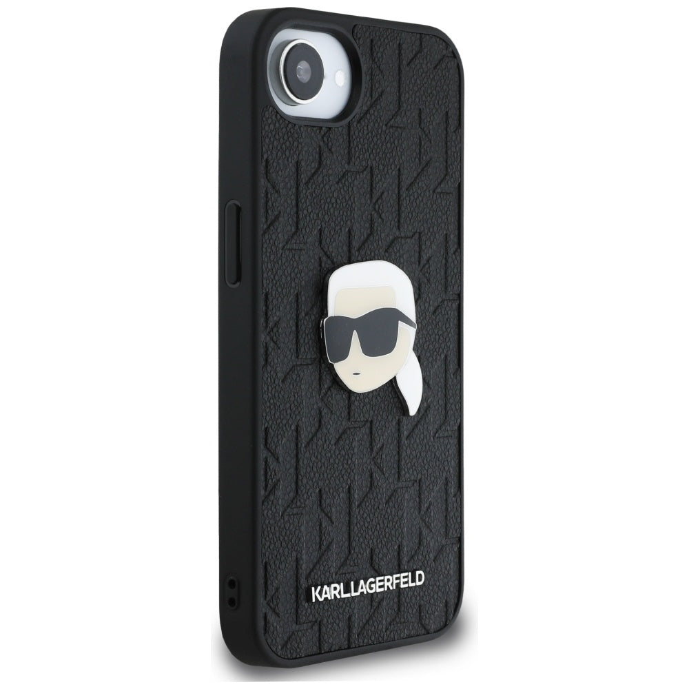 Hülle für Apple iPhone 16e, Karl Lagerfeld, Monogram Karl's Head, Schwarz
