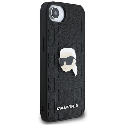 Hülle für Apple iPhone 16e, Karl Lagerfeld, Monogram Karl's Head, Schwarz